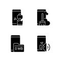 Phone errors black glyph icons set on white space