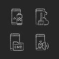 Phone errors chalk white icons set on dark background