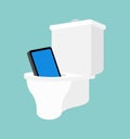 Phone fell into toilet. Smartphone in wc. vector illustration Royalty Free Stock Photo
