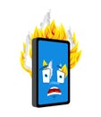 Phone Fire isolated. burning Smartphone Cartoon Style. Gadget panicked Vector