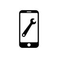 Phone with flat spanner icon symbol for app and web Royalty Free Stock Photo