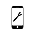 Phone with flat spanner icon symbol for app and web Royalty Free Stock Photo
