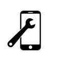 Phone with flat spanner icon symbol for app and web Royalty Free Stock Photo
