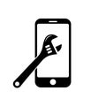 Phone with flat spanner icon symbol for app and web Royalty Free Stock Photo