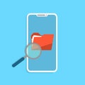 Phone with folder search and data synchronisation. Touchscreen device with magnifying glass.