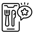 Phone food review icon outline vector. Safety inspection