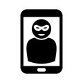 Phone fraud illustration, cheater icon in phone, isolated pictogram man in mask
