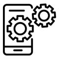 Phone gear system icon, outline style