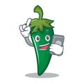 With phone green chili character cartoon