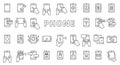 Phone in a hand icon set line design. Smartphone, Phone, phone icon, Call, NFC, Core, Contact, Screen, Message, Chat
