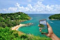 phone on hand to follow beautiful travel location from internet, concept of modern life