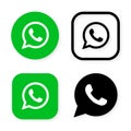 Phone handset icon in speech bubble on green background. Whats app messenger logo icon, symbol, ui. Vector illustration