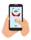 The phone happy smiles. Flat Cartoon style illustration.