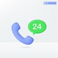 Phone 24 hours icon symbols. chatting, working hours, support, service, delivery concept. 3D vector isolated illustration design.