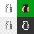 Phone icon for contacts. Hand holding modern smartphone line style symbol