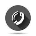 Phone icon in flat style. Telephone call vector illustration on black round background with long shadow effect. Mobile hotline Royalty Free Stock Photo