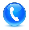 Phone icon glassy cyan blue round button