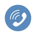 Phone icon, handset with waves as phone call sign in flat style placed in blue circle. Vector telephone symbol Royalty Free Stock Photo