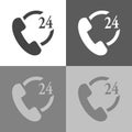 Phone icon set 24 hours support. Handset vector illustration icon on white-grey-black color.