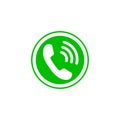 Phone icon, sign. Handset. Vector illustration. White on green background.