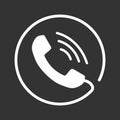 Phone icon vector, contact, support service sign isolated on black background. Telephone, communication icon in flat style. Royalty Free Stock Photo