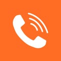 Phone icon vector, contact, support service sign on orange background. Telephone, communication icon in flat style. Royalty Free Stock Photo