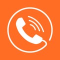 Phone icon vector, contact, support service sign on orange background. Telephone, communication icon in flat style. Royalty Free Stock Photo