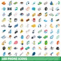 100 phone icons set, isometric 3d style Royalty Free Stock Photo