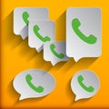 Phone icons set in speech bubble and button Royalty Free Stock Photo