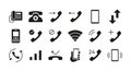 Phone icons. Telephone mail and smartphone communication symbols. Answer and decline call interface button. Phone