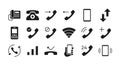 Phone icons. Telephone mail and smartphone communication symbols. Answer and decline call interface button. Phone network