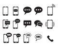 Phone icons on white background, sms icon, cell phone, call phone, message, Vector illustration. Royalty Free Stock Photo