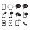 Phone icons on white background, sms icon, cell phone, message, Vector illustration. Royalty Free Stock Photo