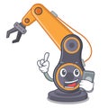 With phone industrial robotic hand on mascot shape