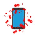 Phone is infected with coronavirus. Bacteria and smartphone. Contagious gadget