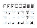 Phone interface bar. Mobile network wifi 5g signal battery status symbols vector collection