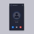 Phone interface. Mobile application layout for video calls, online conference and web meeting with buttons and incoming Royalty Free Stock Photo