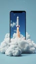 Phone Launches Rocket to Sky, Amazing Technology Launches High in the Air! Royalty Free Stock Photo
