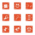 Phone life icons set, grunge style