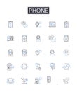 Phone line icons collection. Tablet, Mobile, Handset, Cellph, Smartwatch, Pager, Device vector and linear illustration