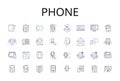 Phone line icons collection. Tablet, Mobile, Handset, Cellph, Smartwatch, Pager, Device vector and linear illustration