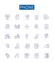 Phone line icons signs set. Design collection of Telephone, Mobile, Cell, Handset, Samsung, Iphone, Motorola, Nokia