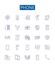 Phone line icons signs set. Design collection of Telephone, Mobile, Cell, Handset, Samsung, Iphone, Motorola, Nokia