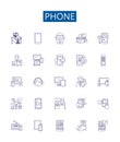 Phone line icons signs set. Design collection of Telephone, Mobile, Cell, Handset, Samsung, Iphone, Motorola, Nokia