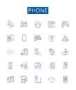 Phone line icons signs set. Design collection of Telephone, Mobile, Cell, Handset, Samsung, Iphone, Motorola, Nokia