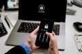 Phone lock code. Protect your laptop with two-factor authentication. Protect and secure your laptop with a pin code. Encrypted Royalty Free Stock Photo