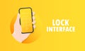 Phone lock screen. Vector illustration. Hand holding mobile phone screen lock passcode interface. Smartphone security