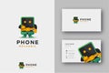 Phone mechanic mascot illustration vector and business card