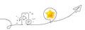 Phone message line icon. Smartphone app sign. Continuous line with plane. Vector