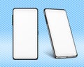 Phone mock up white. Two cellphone design 3d mockups. Vector illustration smartphone isolated on transparent background